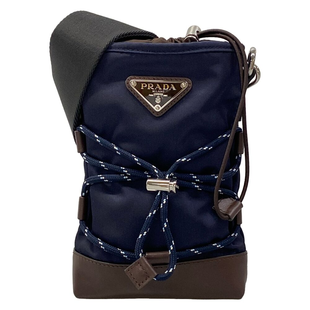 Prada Shoulder Bag 2ZT079 Dark Navy Dark Brown Nylon Leather